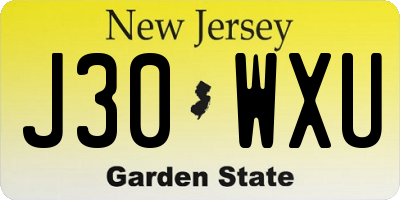 NJ license plate J30WXU