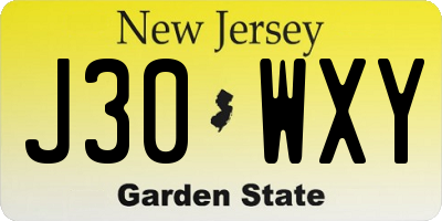 NJ license plate J30WXY