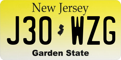 NJ license plate J30WZG