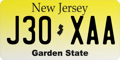 NJ license plate J30XAA