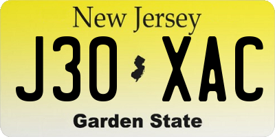NJ license plate J30XAC