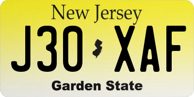NJ license plate J30XAF