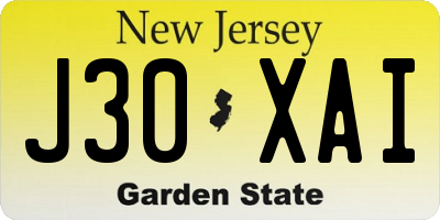 NJ license plate J30XAI