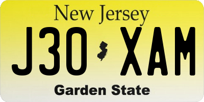 NJ license plate J30XAM