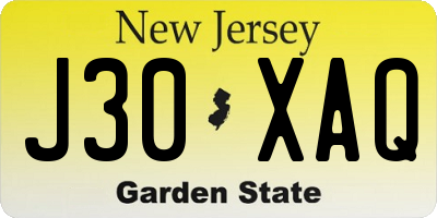 NJ license plate J30XAQ