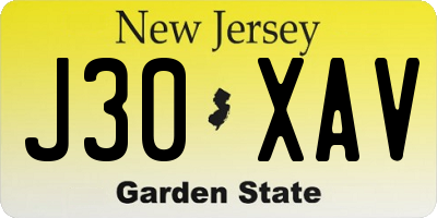 NJ license plate J30XAV