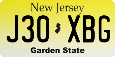 NJ license plate J30XBG