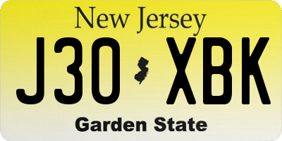 NJ license plate J30XBK