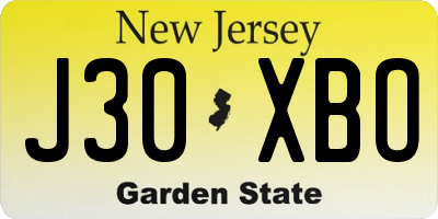 NJ license plate J30XBO