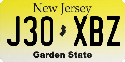 NJ license plate J30XBZ