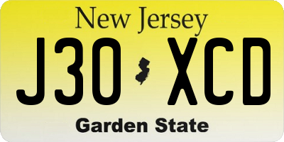 NJ license plate J30XCD