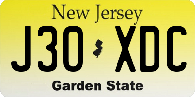 NJ license plate J30XDC