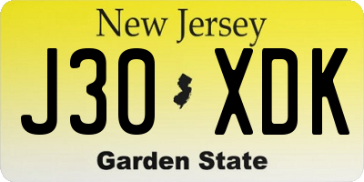 NJ license plate J30XDK