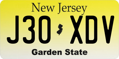 NJ license plate J30XDV