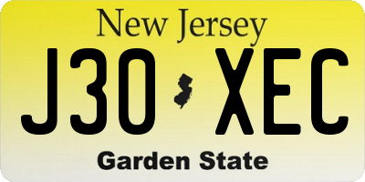 NJ license plate J30XEC
