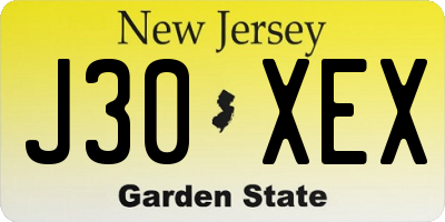 NJ license plate J30XEX