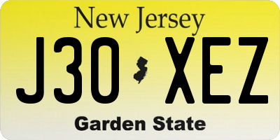 NJ license plate J30XEZ