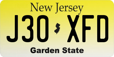 NJ license plate J30XFD
