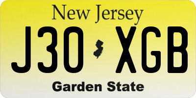 NJ license plate J30XGB