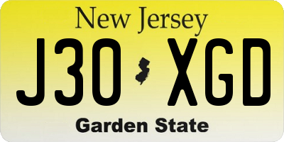 NJ license plate J30XGD
