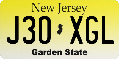 NJ license plate J30XGL