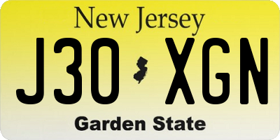 NJ license plate J30XGN