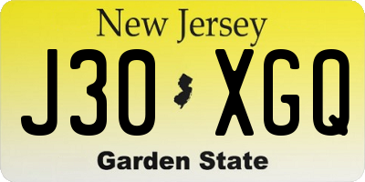 NJ license plate J30XGQ