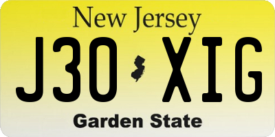 NJ license plate J30XIG