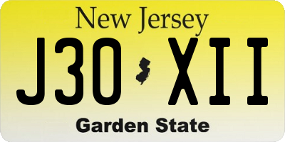 NJ license plate J30XII