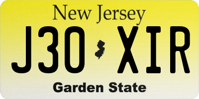 NJ license plate J30XIR