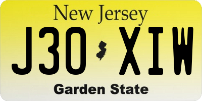 NJ license plate J30XIW