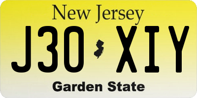 NJ license plate J30XIY