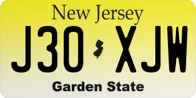 NJ license plate J30XJW