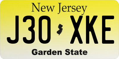 NJ license plate J30XKE