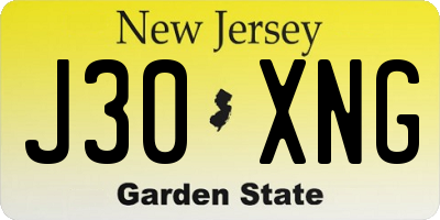 NJ license plate J30XNG