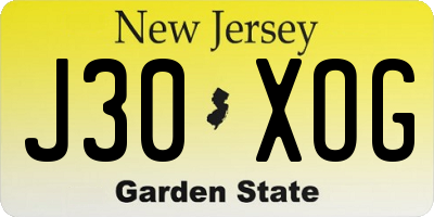 NJ license plate J30XOG