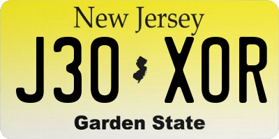 NJ license plate J30XOR