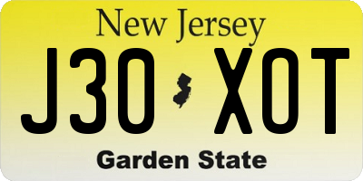 NJ license plate J30XOT