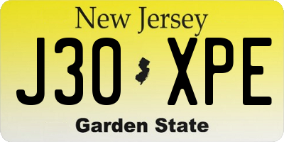 NJ license plate J30XPE
