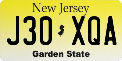 NJ license plate J30XQA