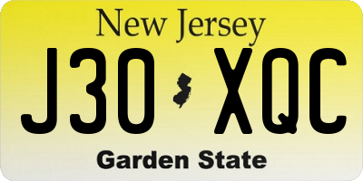 NJ license plate J30XQC