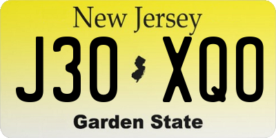 NJ license plate J30XQO
