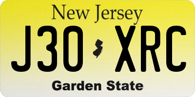NJ license plate J30XRC