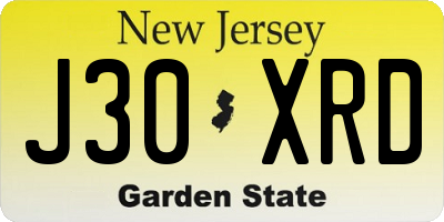 NJ license plate J30XRD