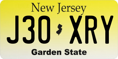 NJ license plate J30XRY