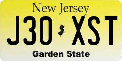 NJ license plate J30XST