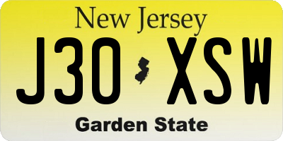 NJ license plate J30XSW