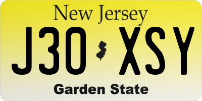 NJ license plate J30XSY