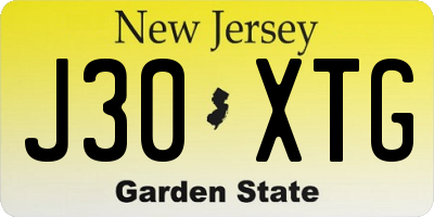 NJ license plate J30XTG