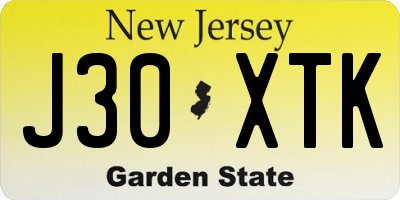 NJ license plate J30XTK